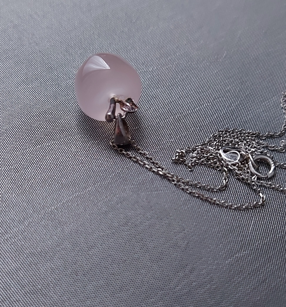 Dainty Rose Quartz Apple Pendant Necklace 925 Sterling Silver Chain - Picture 8 of 16